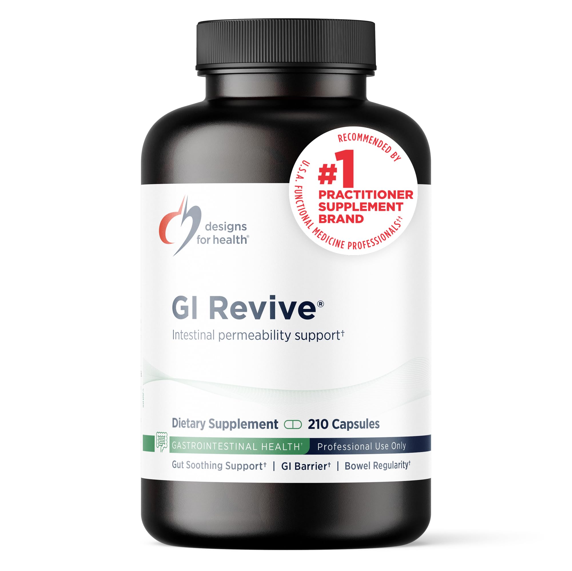 Designs for Health GI Revive - Slippery Elm Gut Health Support with Licorice Root, L-Glutamine + Zinc Carnosine - MSM, Marshmallow Root Powder + Okra Extract (210 Capsules)