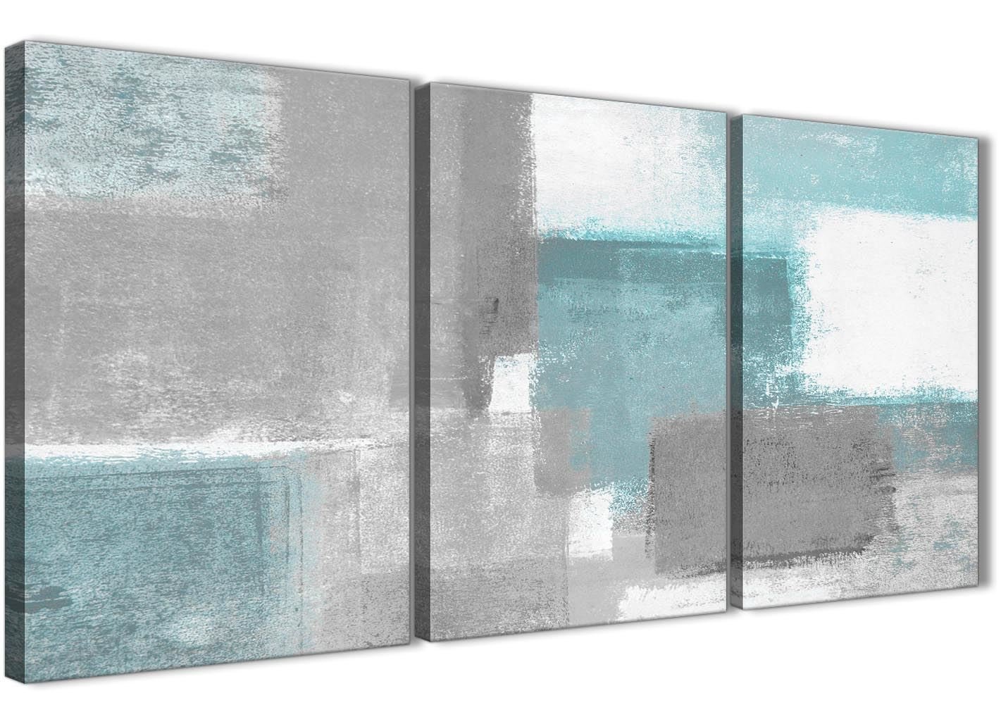 Wallfillers 3 Piece Teal Grey Painting Office Canvas Wall Art Decor - Abstract 3377-126cm Set of Prints