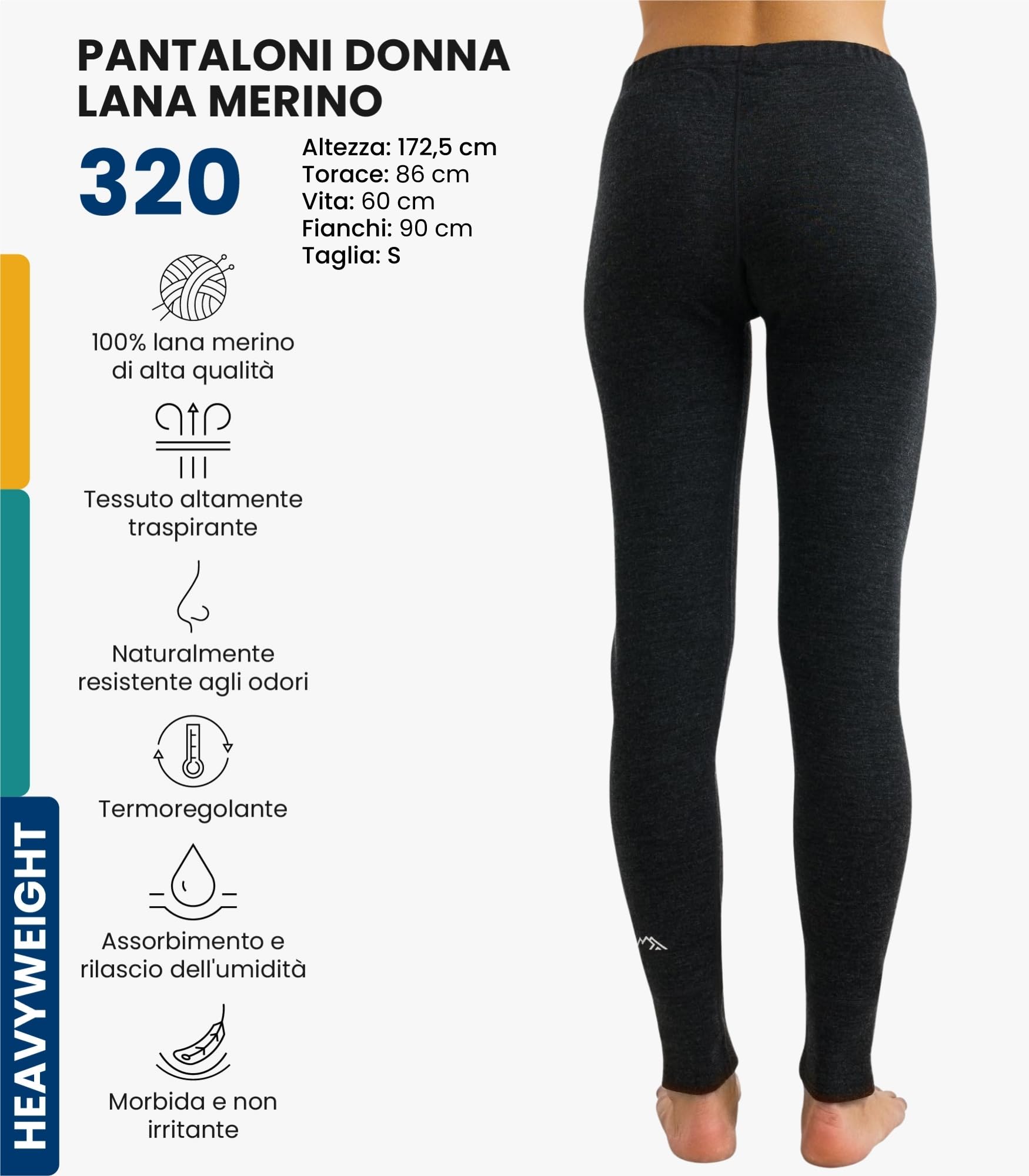 Merino.tech Pantaloni Lana Merinos Donna - 100% Intimo Termico Donna Lana Merino Leggero, Medio, Pesante con Calzini