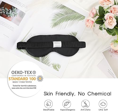 Miniatura 5 de Máscara de ojos de seda morera con bloqueo de luz para adultos, para dormir de lado, color negro