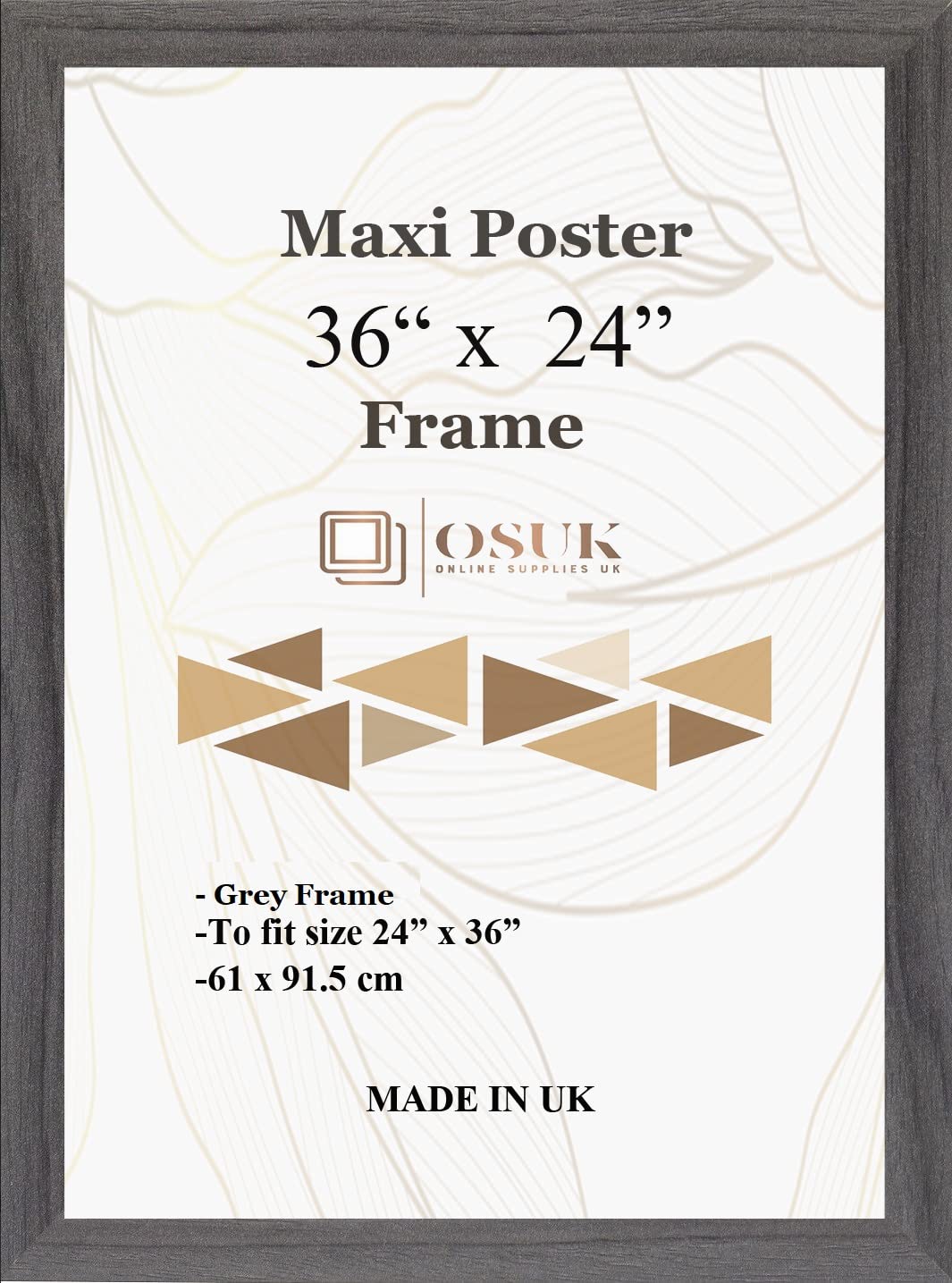 Frame Eazy Grey Osuk Maxi Poster Frame 61 X 91.5Cm - Large Photo Frame 36 X 24 Inch - 91.5 X 61Cm Poster Frames With Clear Perspex Front & Wall Mounting Hooks - 24" X 36" Picture Frame