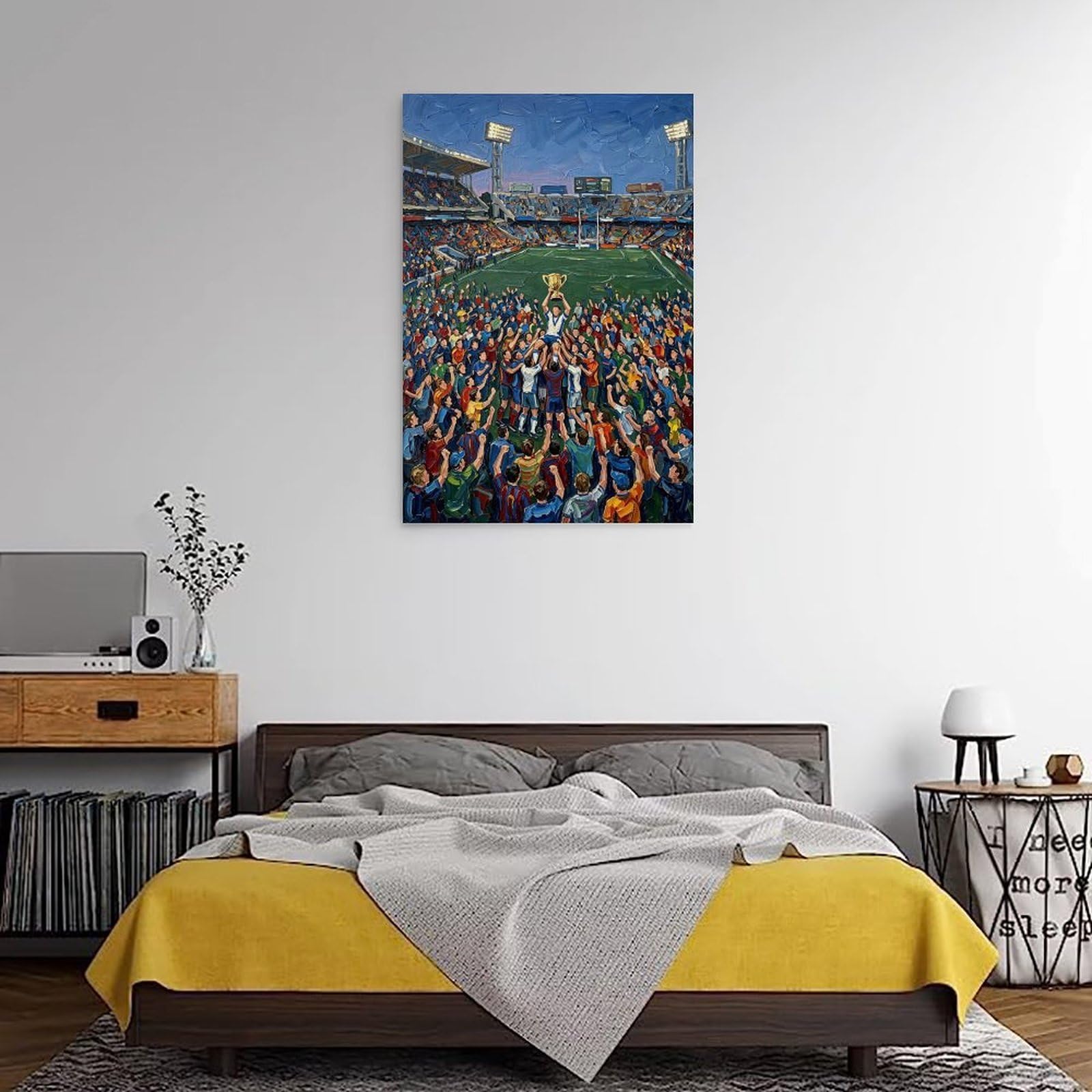 Poster su tela per celebrare la vittoria della squadra di calcio, pittura a olio Impasto, opera d'arte da parete per soggiorno, trofeo della squadra di calcio, decorazione da parete 40 x 60 cm