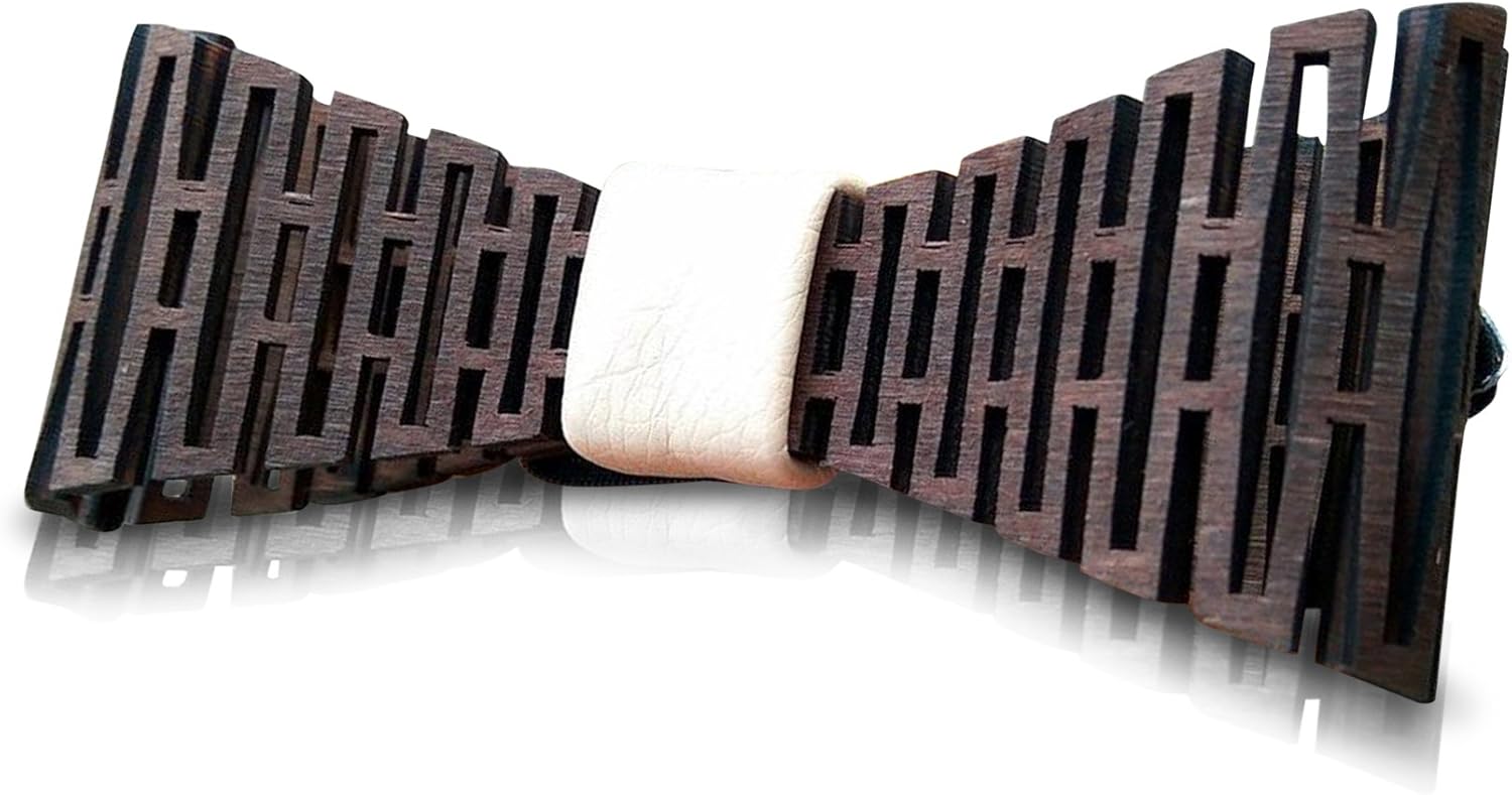 Wooden Bow Tie - 3D Unique Design Holiday Wedding Wood Bowtie - Perfect Wooden Mens Necktie Lattice/Beige