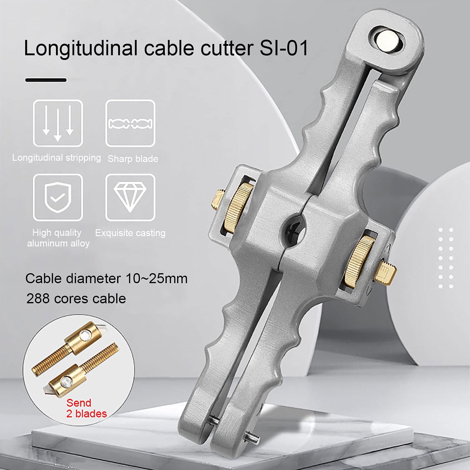 Telituny Fibre Optic Cable Stripper, 10-25mm Adjustable Cable Sheath Cutter - Image 2