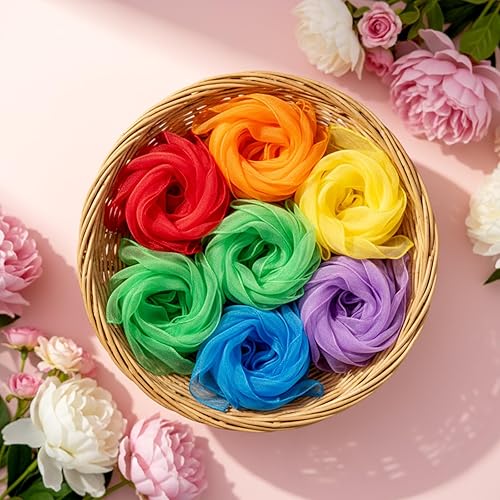 Miniatura 16 de Zhanmai 60 bufandas cuadradas sedosas para bailar, accesorios de trucos, accesorios de rendimiento, bufandas, bufanda de banda rítmica, 24 x 24