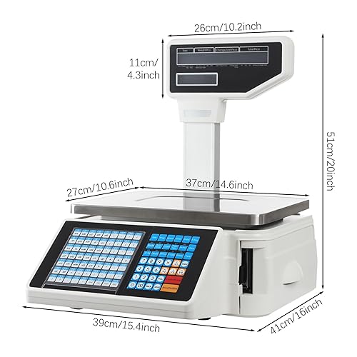 Miniatura 8 de Label Printing Scale,Commercial Food Scale with Label and Receipt Printer,66lbs Capacity Price Computing Scale,Double Side LCD Display for
