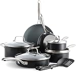 GreenPan Swift Healthy Céramique antiadhésif, 12 Ensemble de casseroles et d'articles de cuisine en pièces, poignées en acier inoxydable, sans PFAS, lave-vaisselle sans danger, sans four, gris