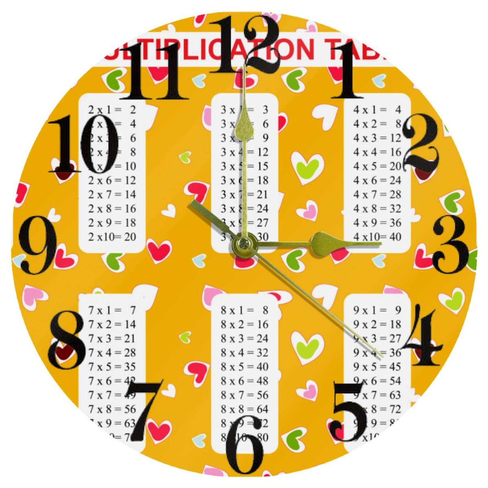 Horloge murale sans tic-tac jaune de 25,4 cm pour bureau et chambre d'enfant