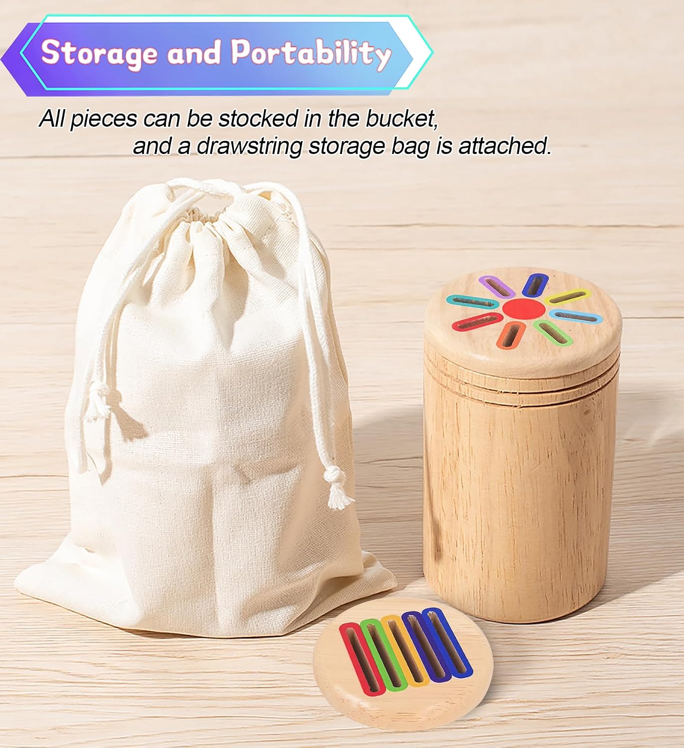 Montessori Toys for Toddlers,Wooden Learning Color Shape Sorting Toy for Baby,2-in-1 Wood Stick Coin Educational Fine Motor Developmental Sensory Matching Games, Girl for Boy Child Gifts image 5