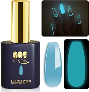YTD Likomey Glow in the Dark Gel Nail Polish,15ml Translucent Light Blue Luminous Glow Effect Nails Gel, Fluorescent Bright Manicure Salon Home DIY Fall Winter UV Manicure Varnish,YG01