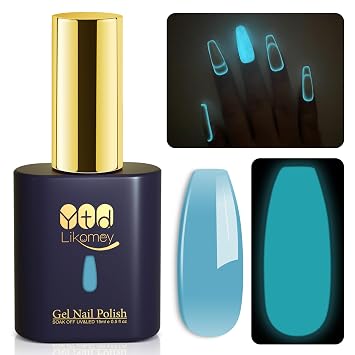 YTD Likomey 15ml Glow in The Dark Gel Nail Polish,Sheer Light Blue Luminous Neon Fluorescent UV Varnish, YG01