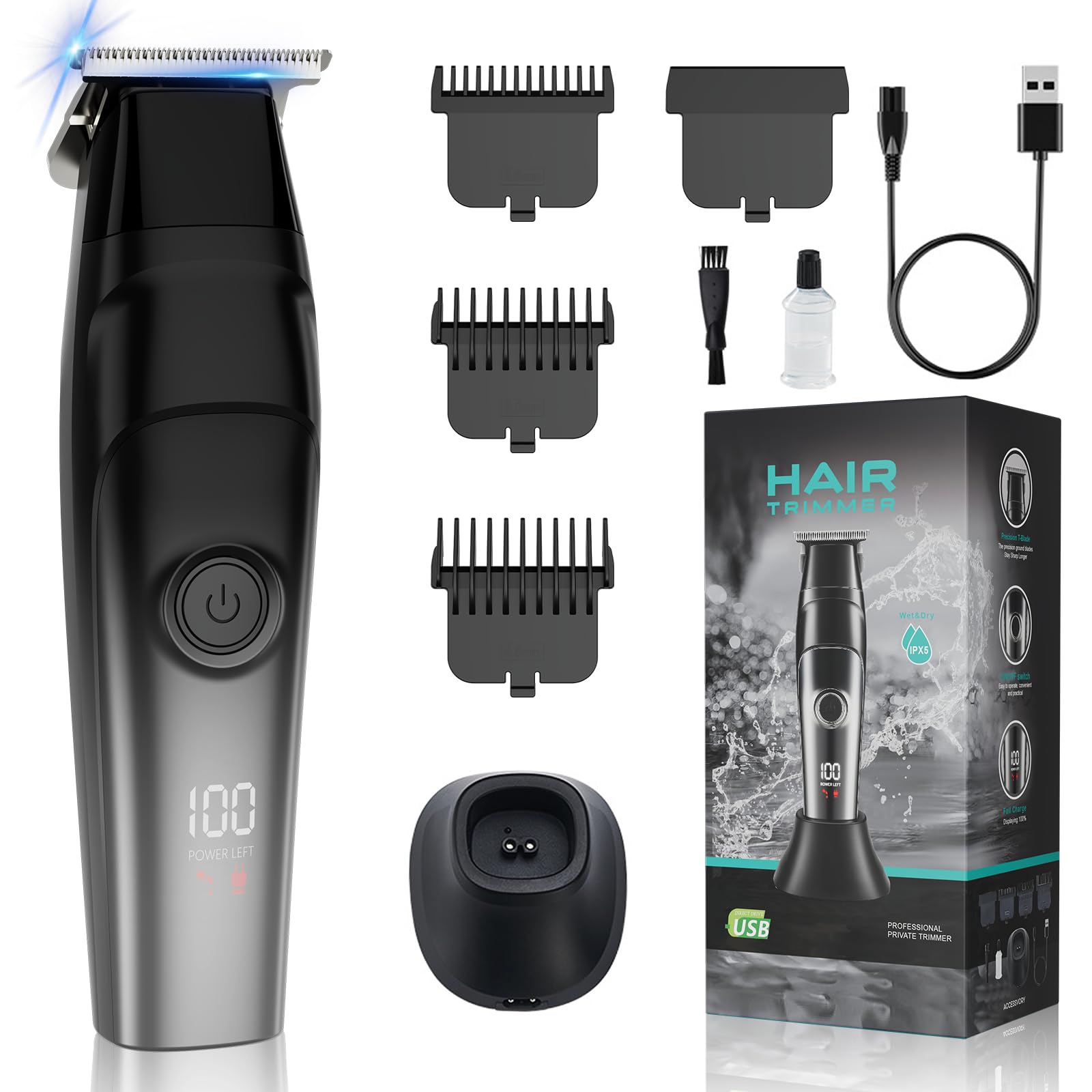 Aparador de barba para homens e cortadores de cabelo - Barbeador de cabeça recarregável