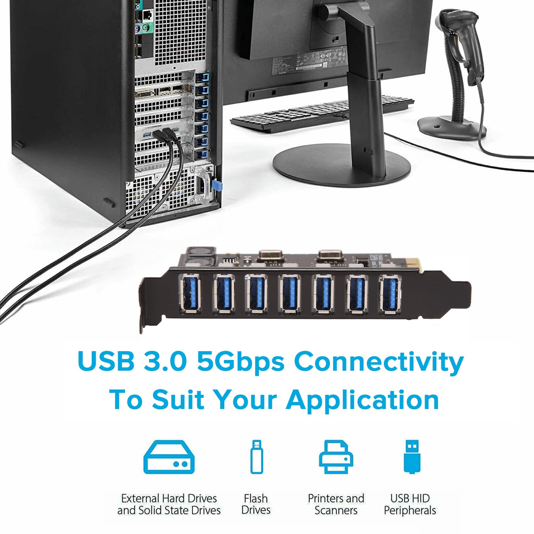 Adaptador de Tarjeta de Expansión USB 3.0 PCI-E Con 7 Puertos - Controlador Externo Extensor Para Escritorio