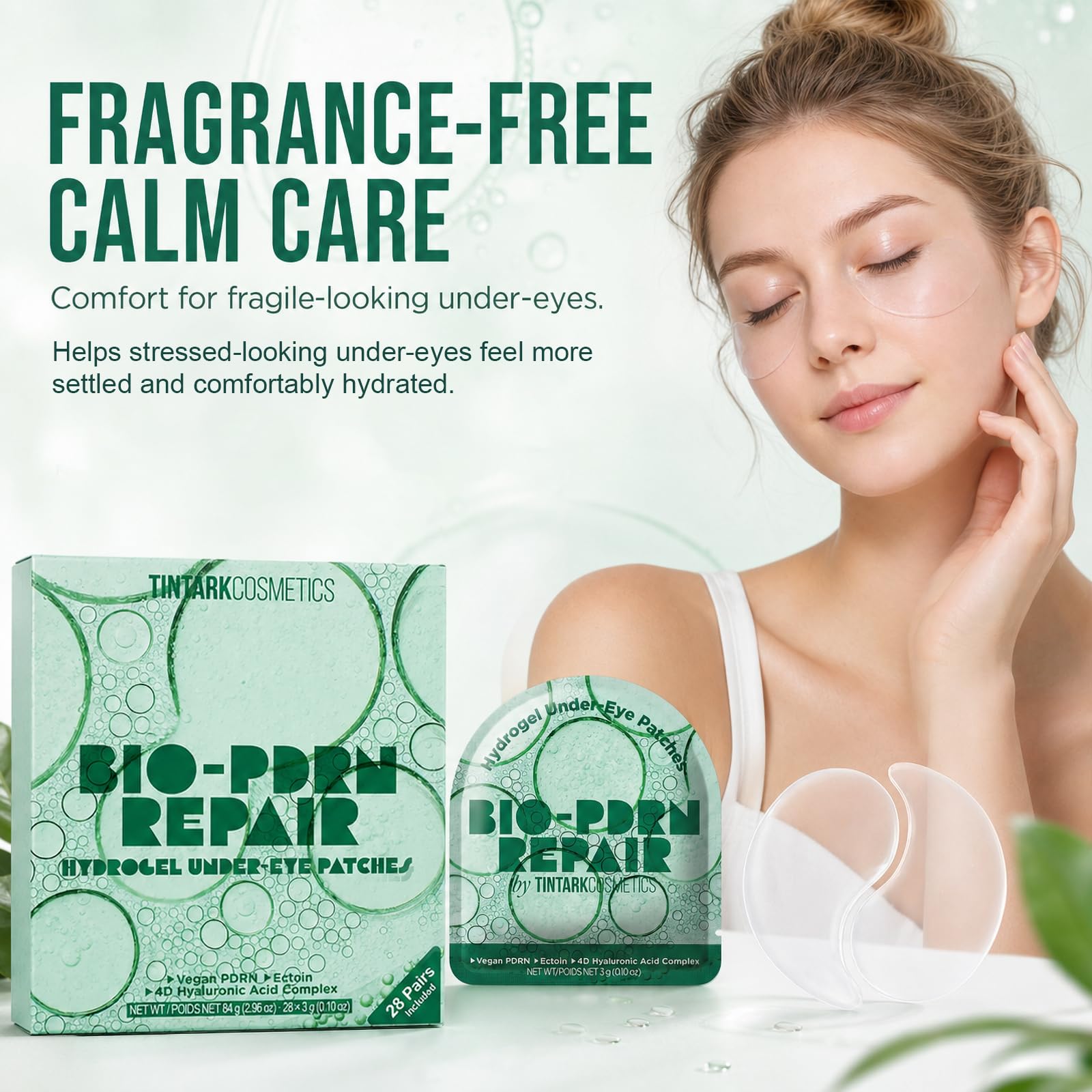 Bio-PDRN Repair Hydrogel Eye Patches (28 Pairs) - Vegan PDRN (Sodium DNA), Ectoin & 4D Hyaluronic Acid Eye Mask for Rapid Skin Cell Renewal & Repair, Travel & Self Care Essentials