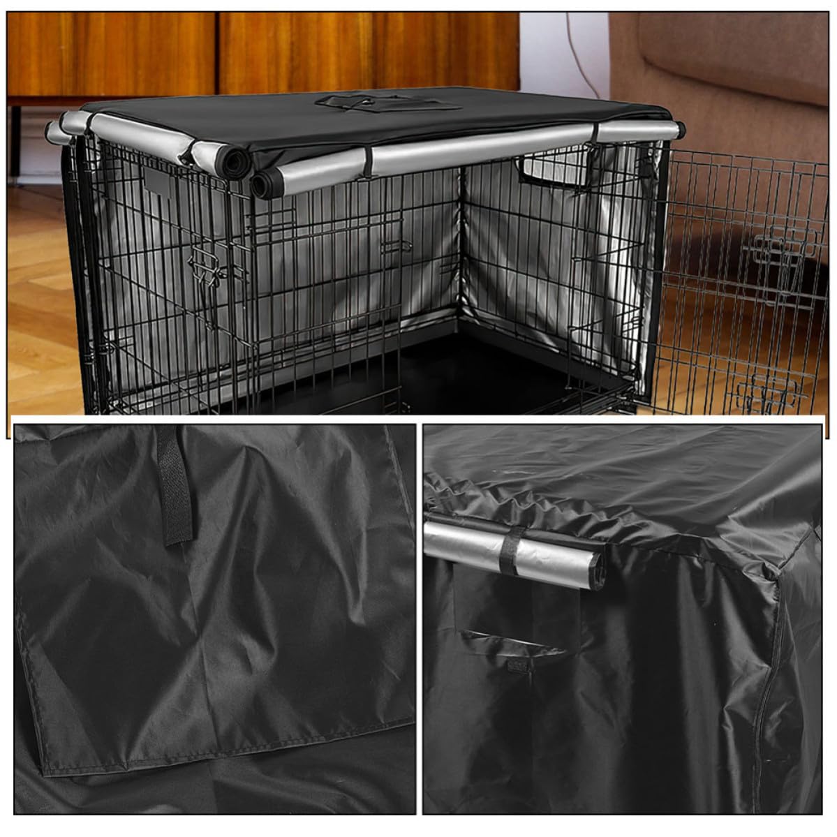 Copertura per Gabbia Cane Oxford Nero, Resistente al Vento e Facile da Montare e Smontare, Protezione Durevole per Kennel e Trasportini