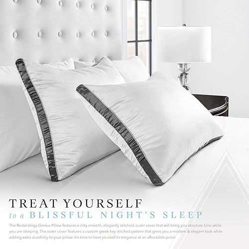 Miniatura 6 de Restorology Genius Pillow (paquete de 2) almohada rellena de fibra de gel refrescante de felpa de calidad de hotel con refuerzo de satén,