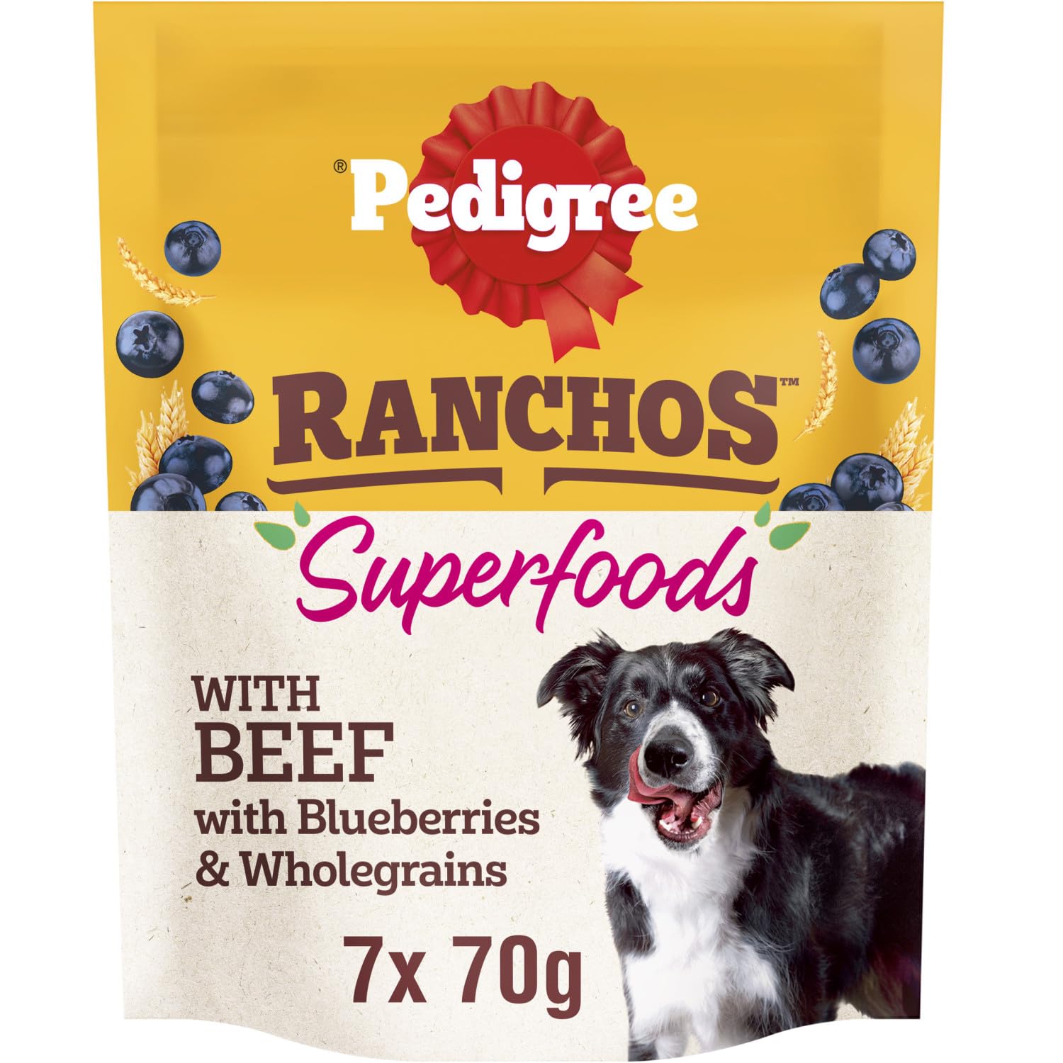 7 x 70g Pedigree Ranchos Superfoods with Beef Adult Dog Treats