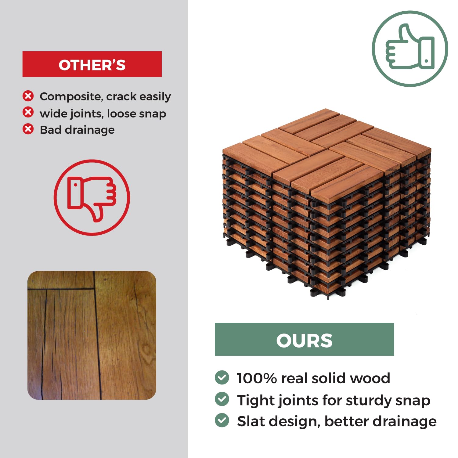 Azulejos de madera dura entrelazados (12 láminas, natural) (madera de teca, 9 unidades, 12 láminas)