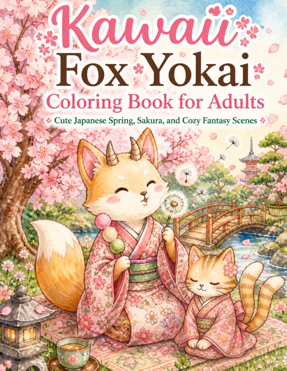 Kawaii Fox Yokai Coloring Book for Adults: Cute Japanese Spring, Sakura, and Cozy Fantasy Scenes (Kawaii Japanese Fox yokai Coloring Book)