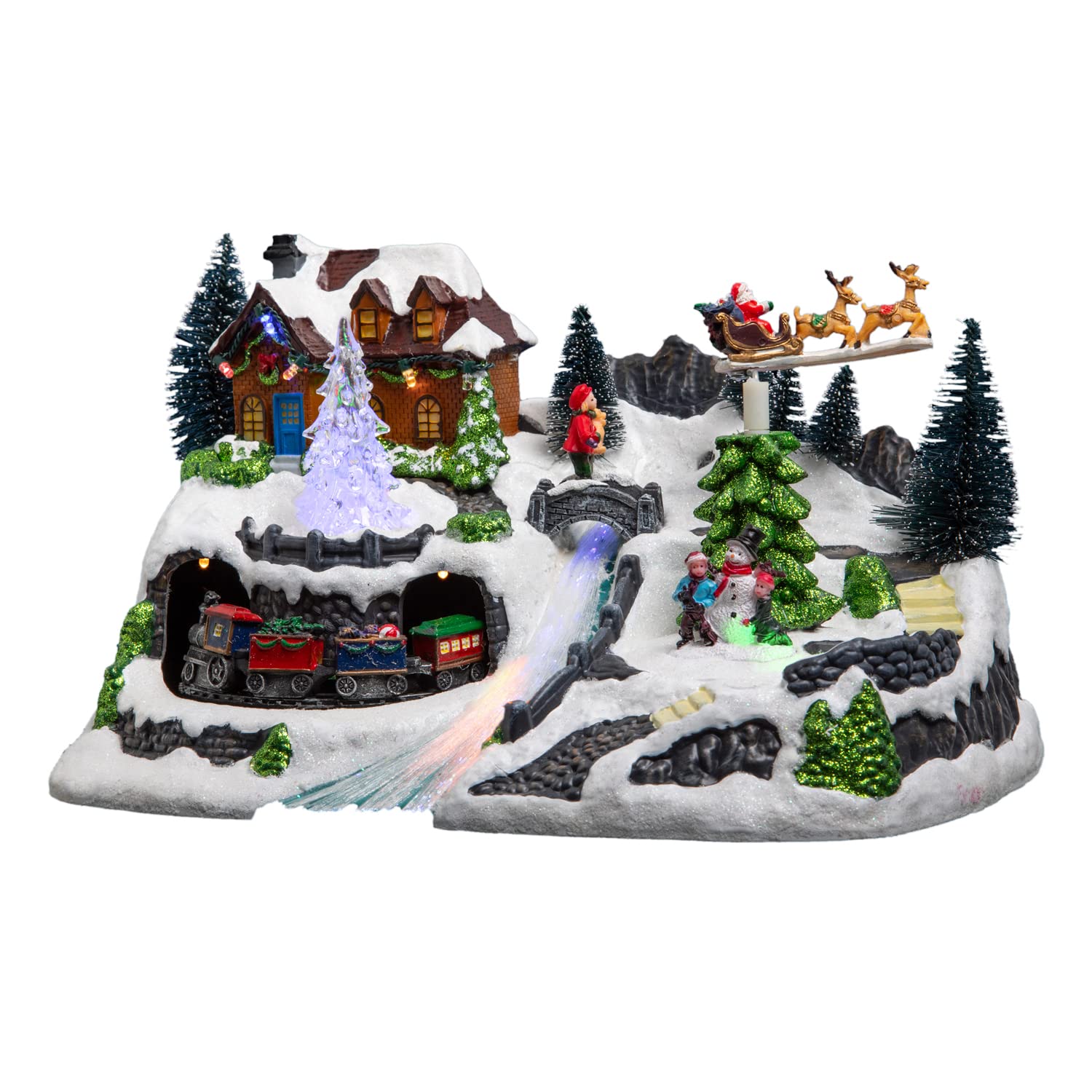 Weihnachtsdekoration, Motiv: Weihnachtsdorf mit Zug, beleuchtet