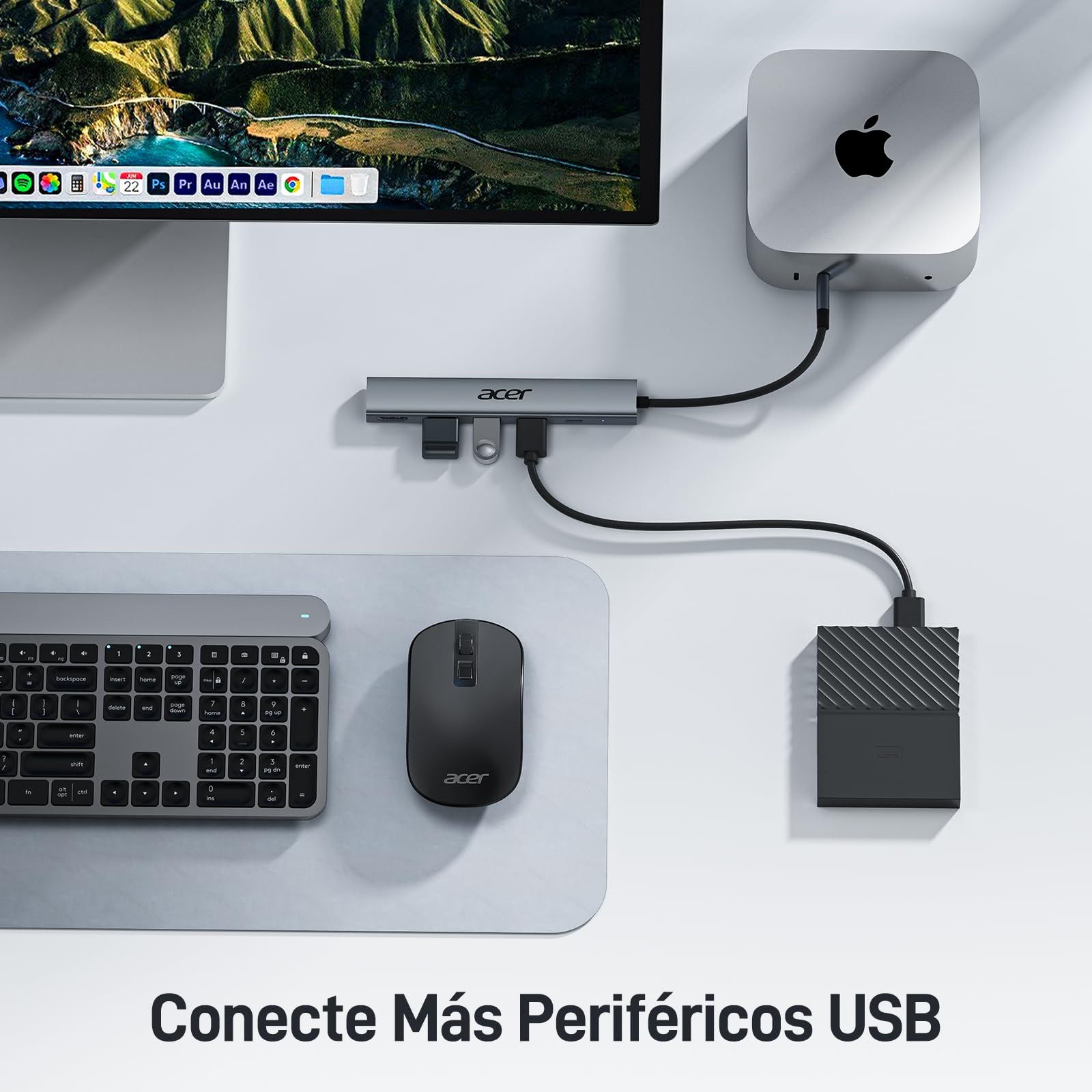 acer Hub USB C 5 en 1, Ataptador USB C a HDMI 4K, Carga PD 100W, 3X Puertos USB A, USB C Hub Multipuerto para Portátiles, PC, Tableta, MacBook Air/Pro, iPad Pro, iPhone 16 Serie
