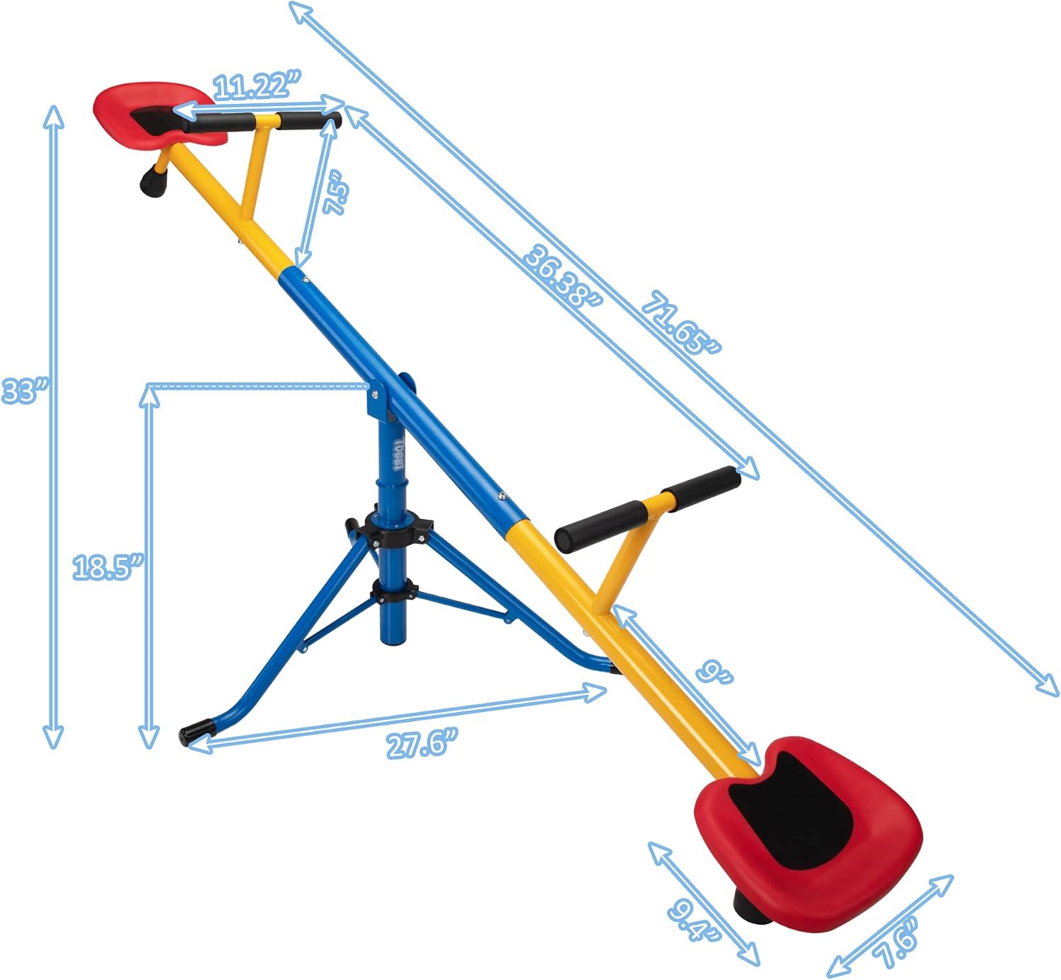 Diagram showing detailed dimensions of the Nyeekoy Swivel Seesaw