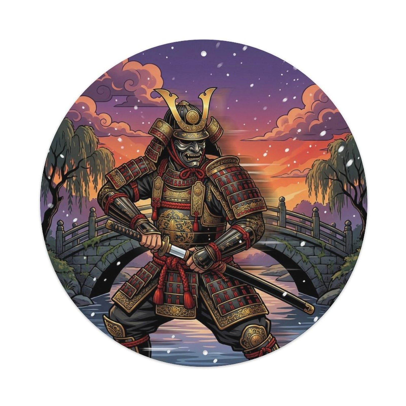 Okngb Style Feudal Side Step Bridge Keeper Battle Stance Label Metal Tin Sign Plaque Wall Decor For Cafe, Man Cave, Club Bar, Office, Home Garden Round Metal Poster 8X8inch