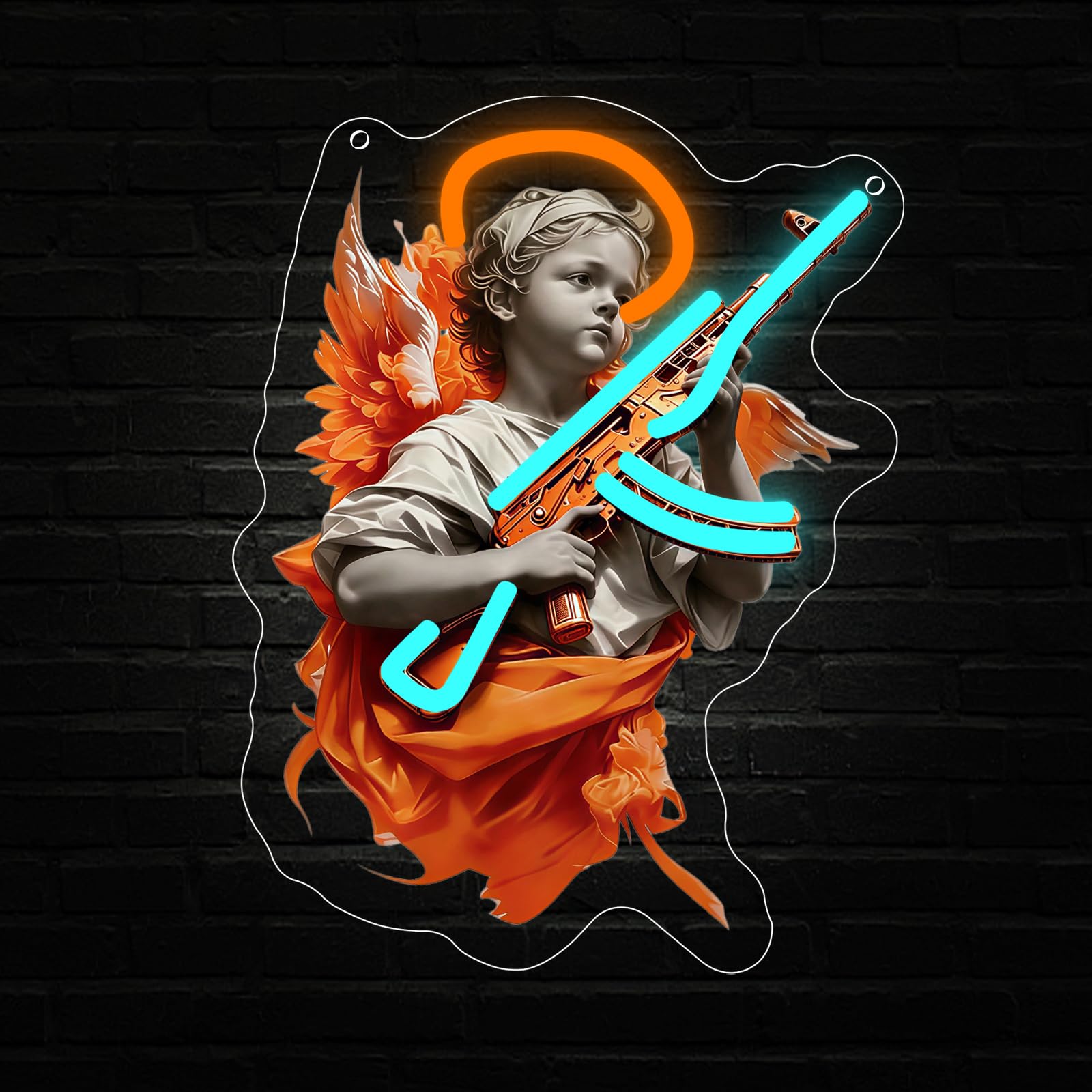 Engel Neon Schild Angel mit Pistole LED Schild für Wand Anime Neon Licht Lampe USB Power Dimmbar für Game Zone Zimmer Man Cave Spielzimmer War Game Geschenke für Jugendliche