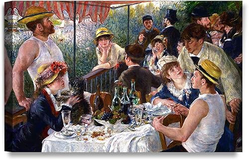 DECORARTS - Almuerzo de la fiesta náutica de Pierre-Auguste Renoir. Reproducción de pintura al óleo, impresión giclée sobre lienzo. Arte de pared