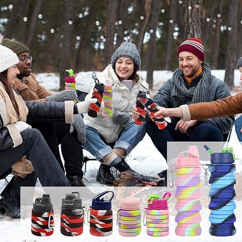 Miniatura 9 de WATMHHJQ Botellas de agua plegables de silicona, 16 onzas, 16.9 fl oz, portátil, plegable, expandible, botella de agua, vasos deportivos, a prueba