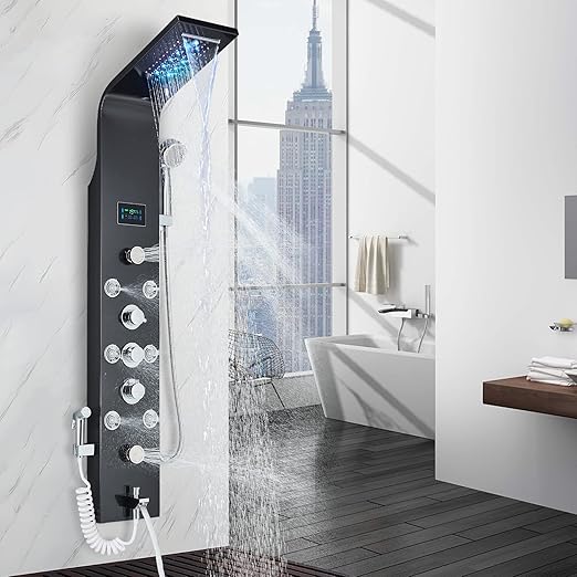 Cesinkin Colonne de douche hydromassante Noir Panneau de Douche en