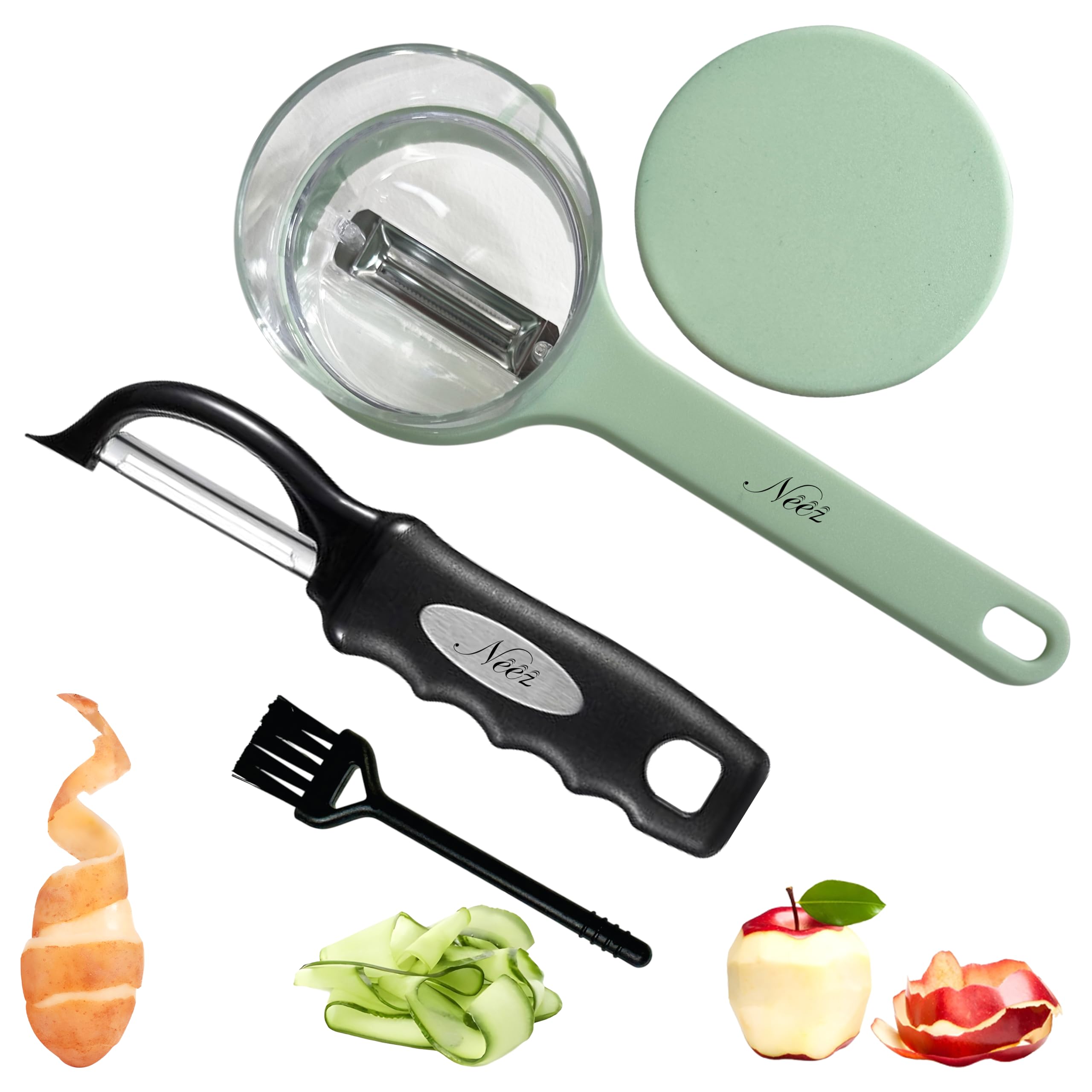 Swivel Vegetable Peeler & Peeler with Container (2 Pack) | Box Storage Kitchen Peelers | Double-Sided Stainless Steel Blades | Carrot Cucumber Potatoes & Fruits