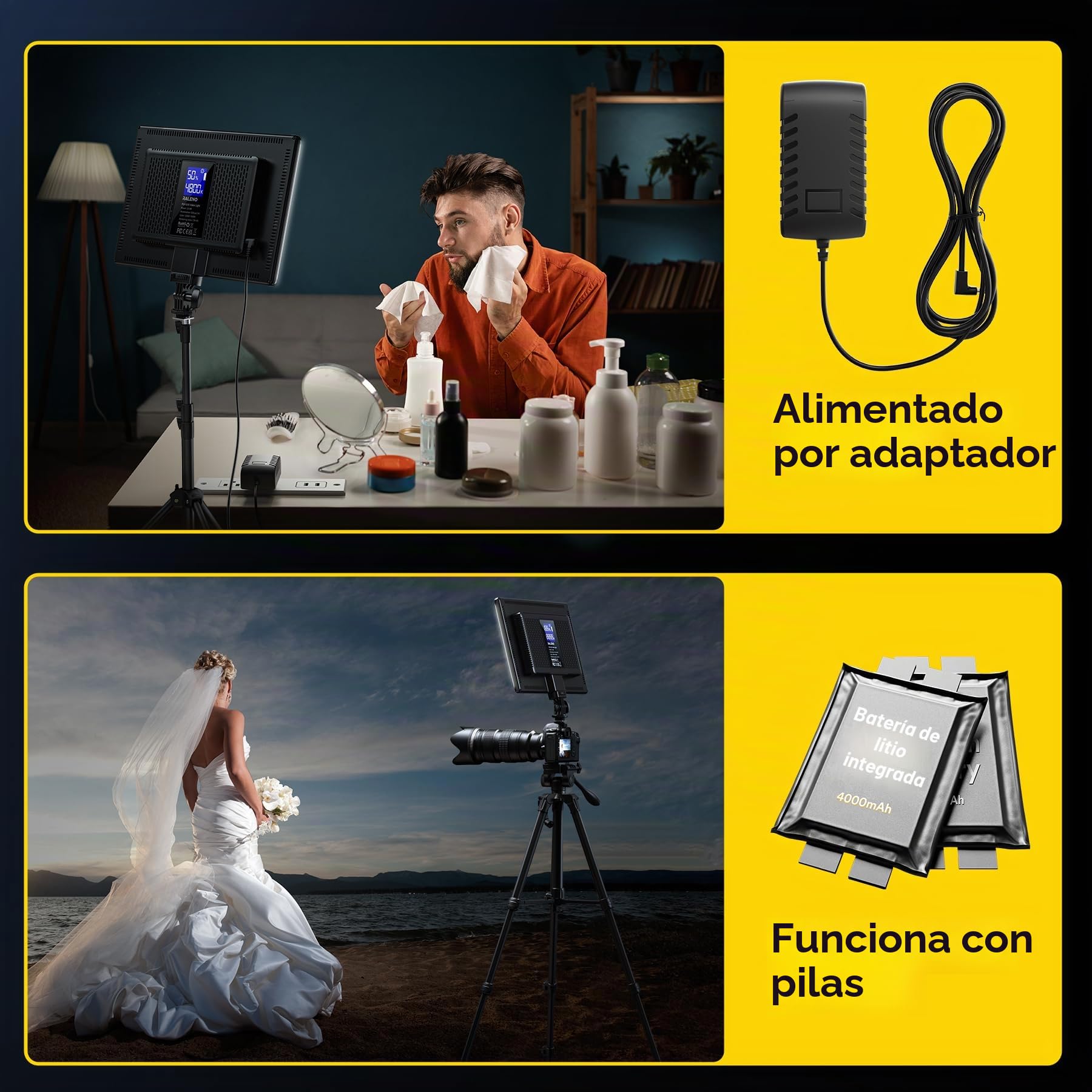 RALENO Luz del Panel de Video Led, 19,5 W luz de Cámara de Baterías Incorporadas de 4000 mAh * 2, CRI>95 3200-5600 K Luces de Estudio de Fotografía para TikTok Youtube Grabación de Video Transmisión