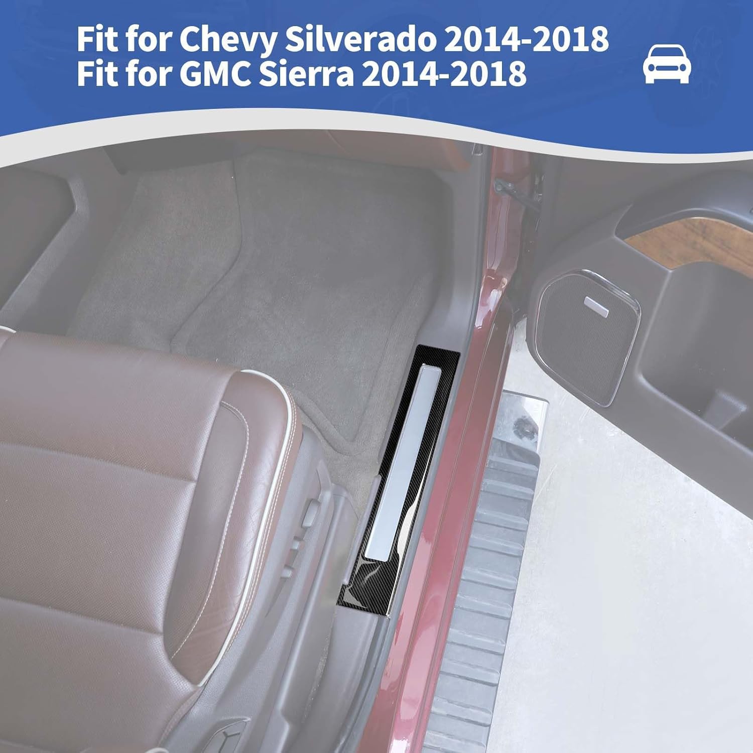 RT-TCZ for Silverado Carbon Fiber Door Sill Protector Entry Guards Trim for Chevy Silverado GMC Sierra 2014-2018 Soft Black Carbon Fiber Accessories 4pcs