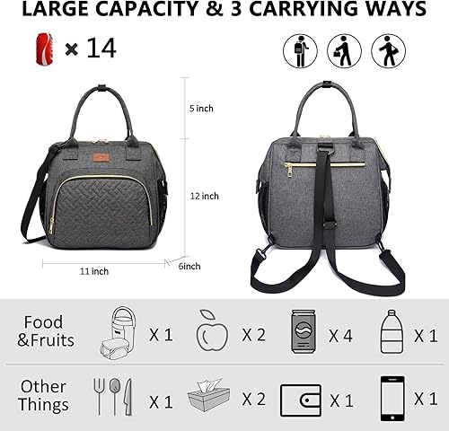 Vista 9 de MCBD Lonchera térmica para mujer, bolsa grande de 3 vías de transporte, mochila enfriadora reutilizable a prueba de fugas con correa ajustable