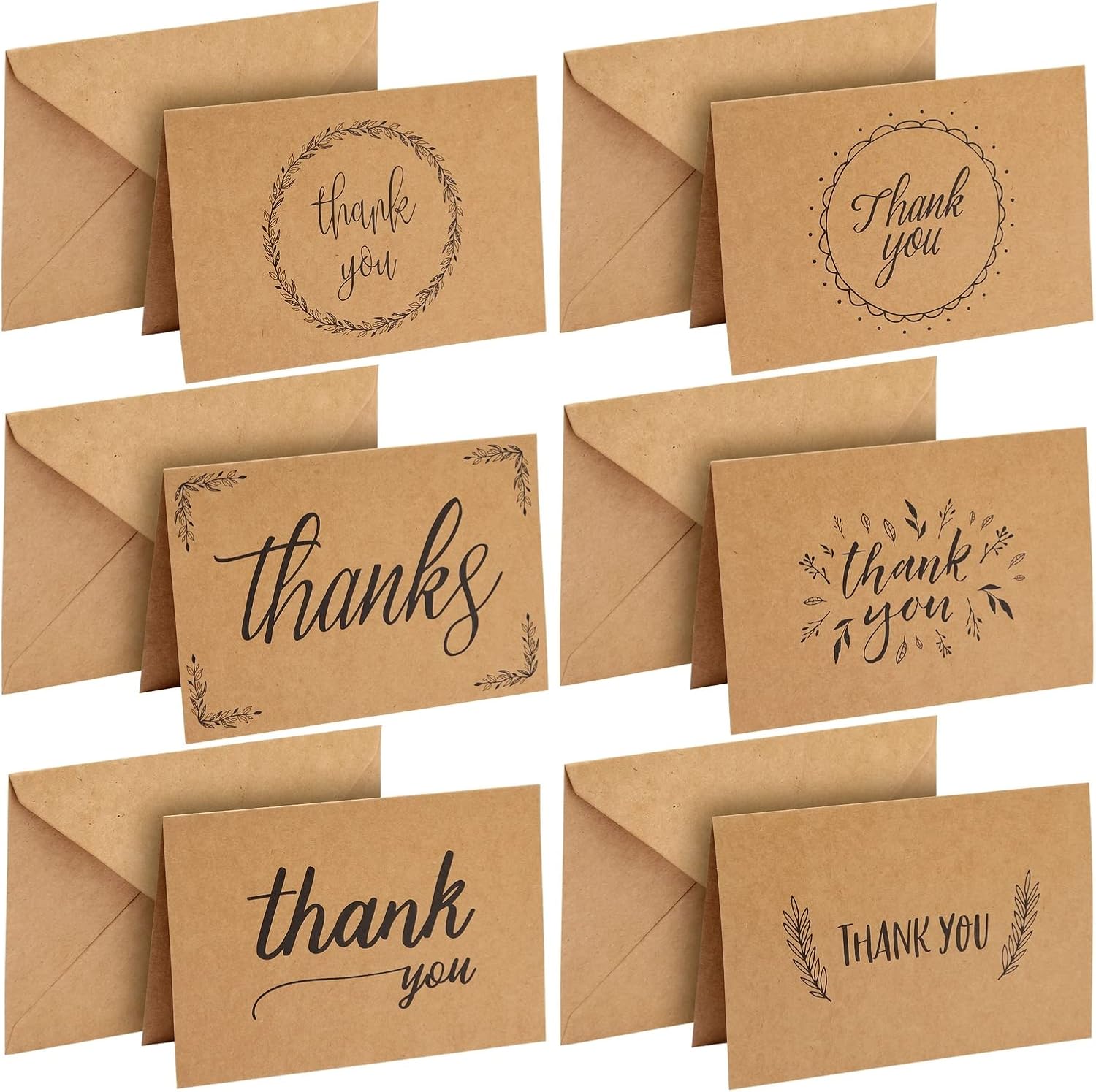 Thank You Cards 36Count Thank You Notes, Kraft Paper Bulk Thank You Cards Set Blank on The