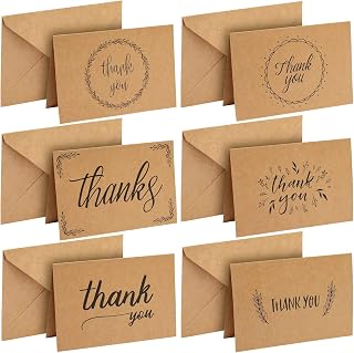 BEST PAPER GREETINGS Rustic Thank You Cards with Envelopes - 36-Pack, 4 x 6 In, Brown Kraft Paper - Thank You Postcards & Envelopes for Weddings & Baby Showers