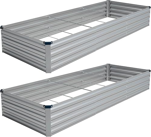 Miniatura 16 de Vengarus Kit de cama de jardín galvanizado elevado de 8 x 4 x 1 pies (paquete de 2), maceta de metal para exteriores, contenedor rectangular