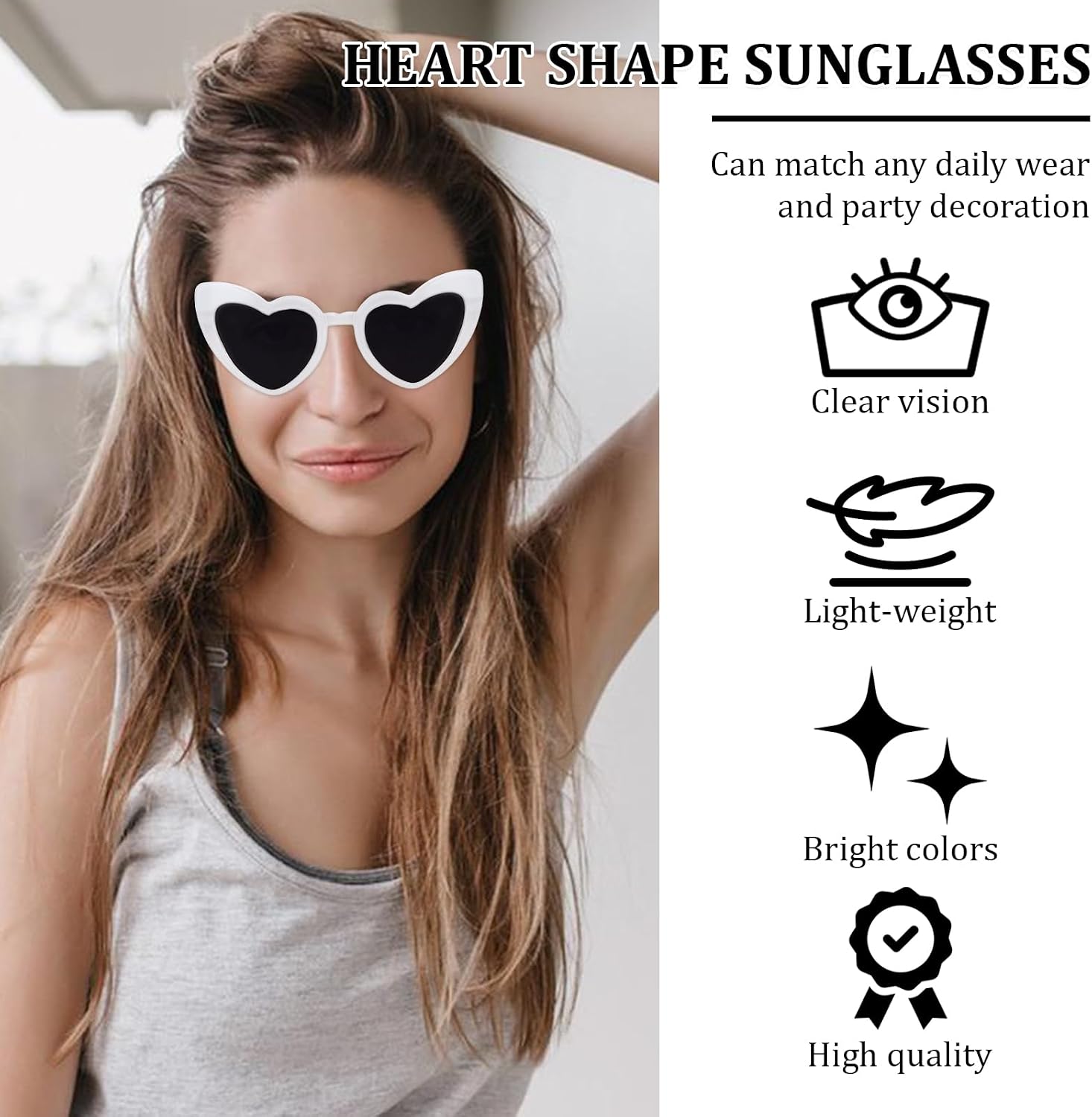 Heart Sunglasses for Women Bachelorette Sunglasses Vintage Heart Shaped Party Glasses for Bridal Wedding Bridesmaid Summer Party Favors(White & Black)