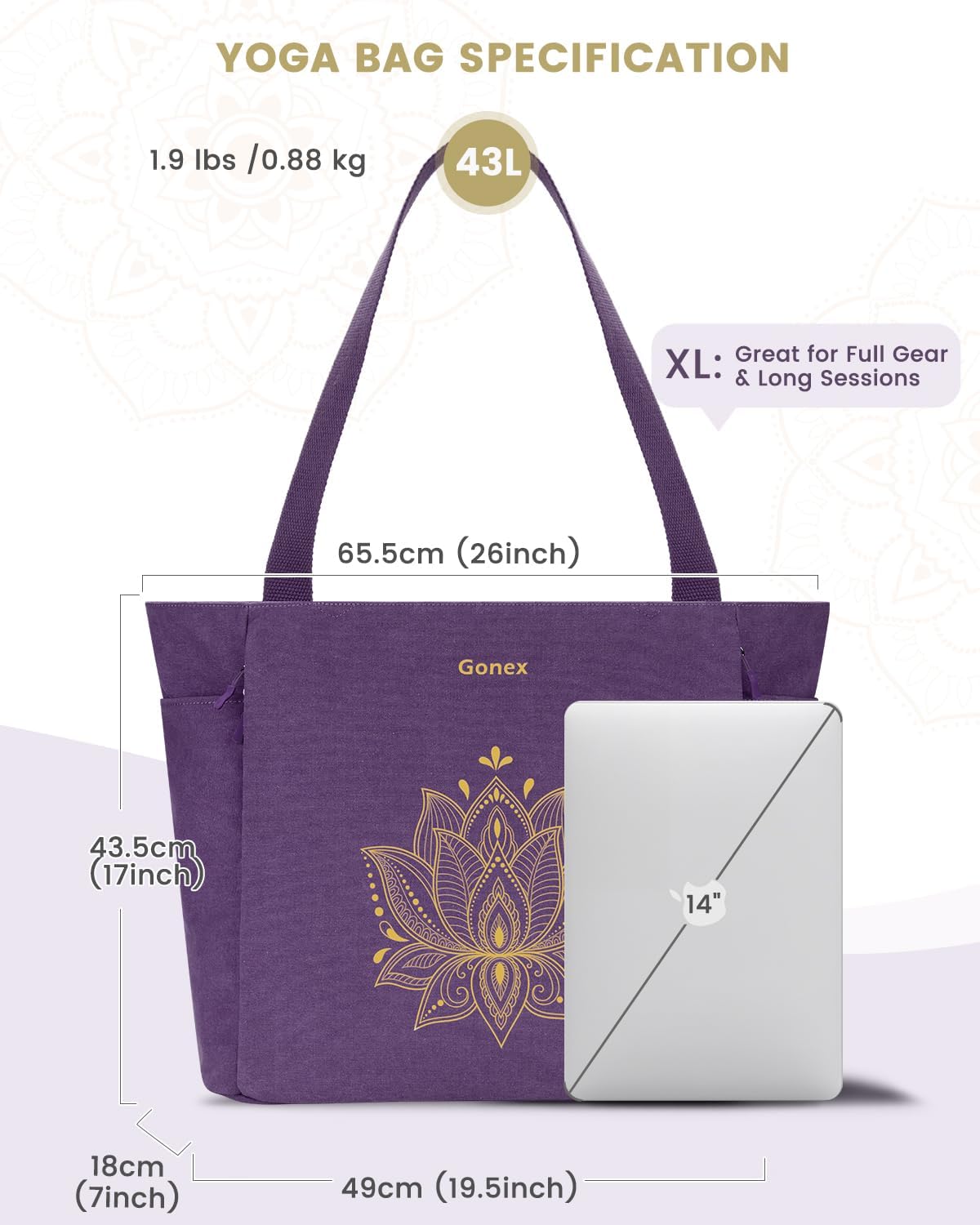 Gonex Yoga Mat Bag, Large Tote Bag with Multi Pockets for Women Men, Canvas Mat Carrier, Full Zipper Easy Access for Pilates Gym Travel