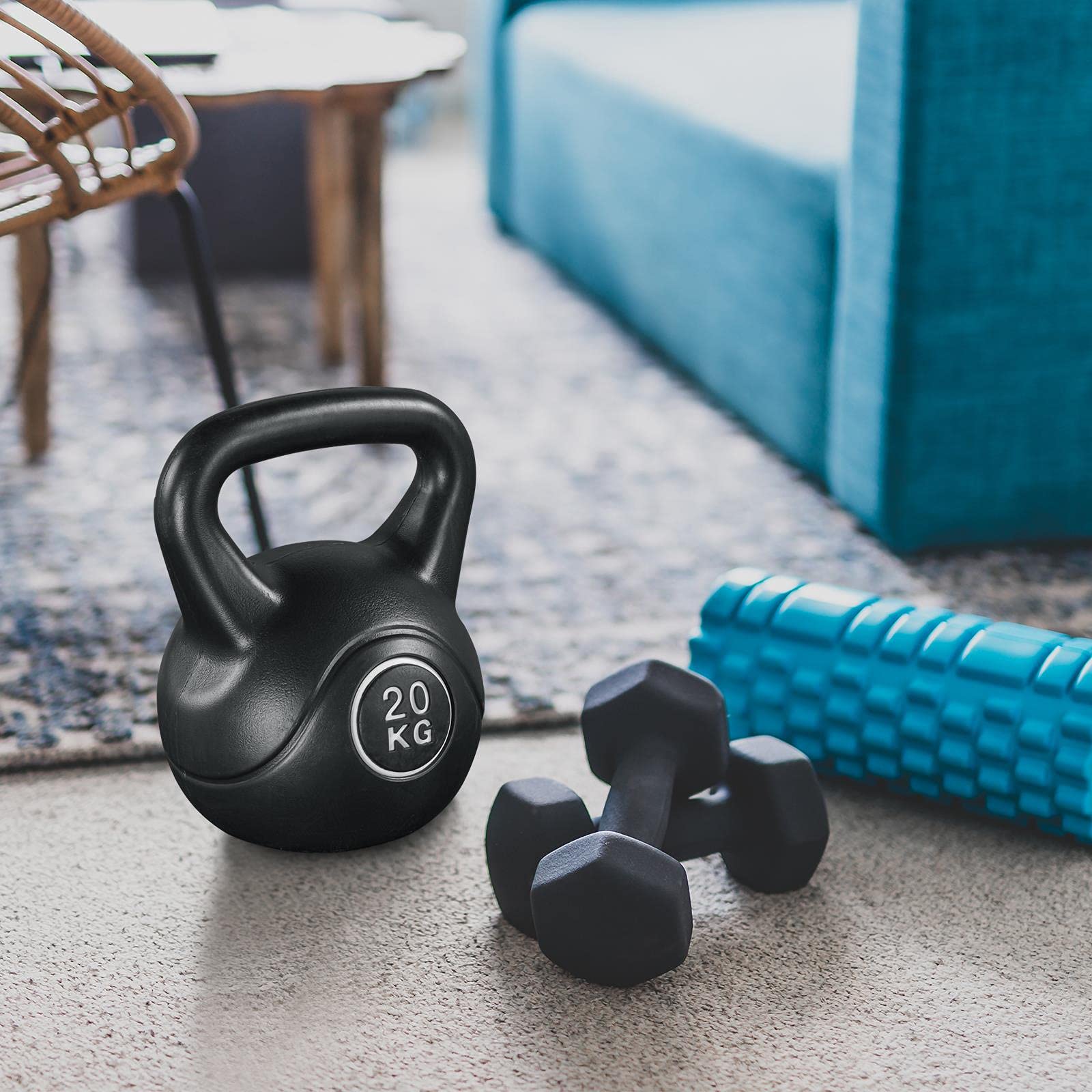 Yaheetech Kettlebell per Sport Fitness Palestra in HDPE e Cemento con Maniglia Ergonomica Antiscivolo Attrezzo Sportivo da Costruzione Muscolare e Allenamento di Forza Nero