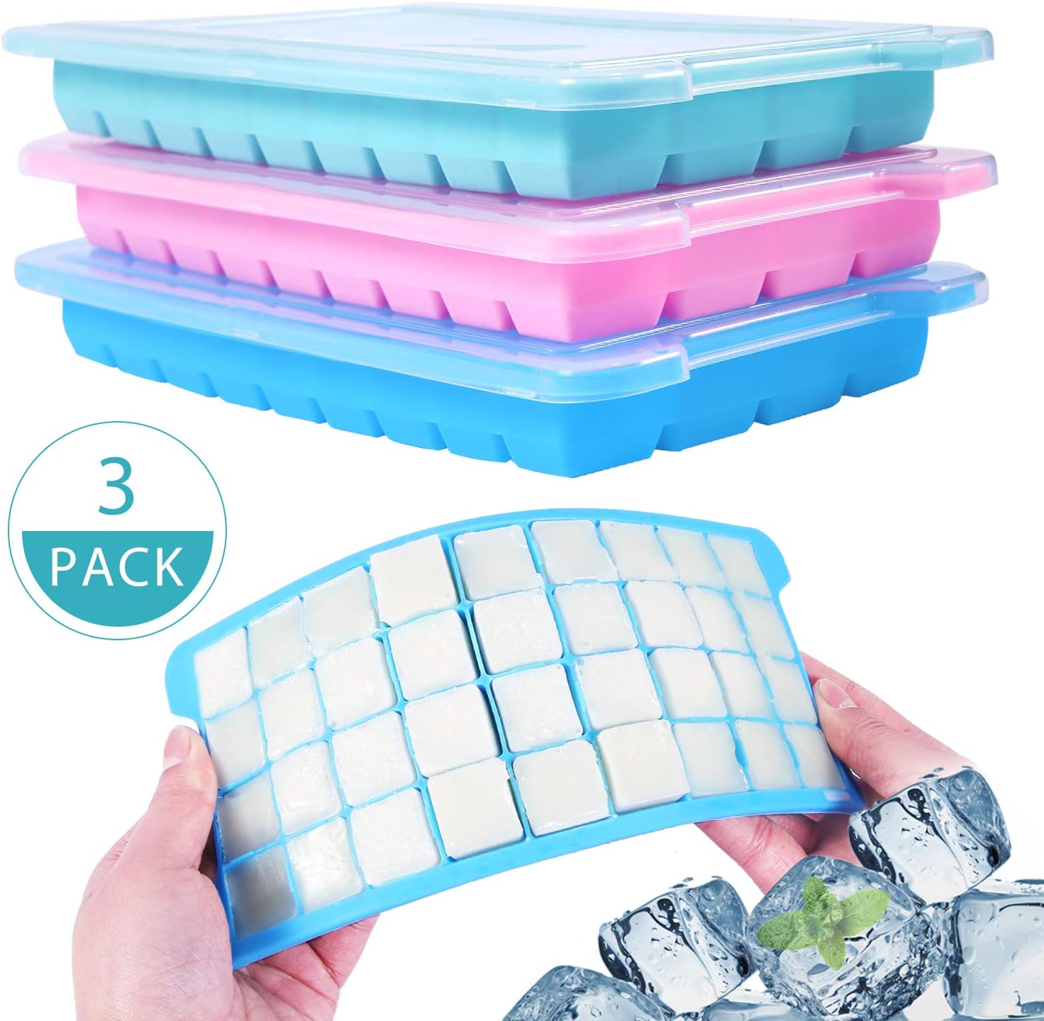 Wanap Ice Cube Tray 3 Pack, 108 Ice Cubes Silicone Ice Cube Mould Easy Release, BPA Free Ice Cube Trays for Refrigerator, Microwave Oven, Perfect for Freezer, Chocolate, Babyfood, etc - with Lid