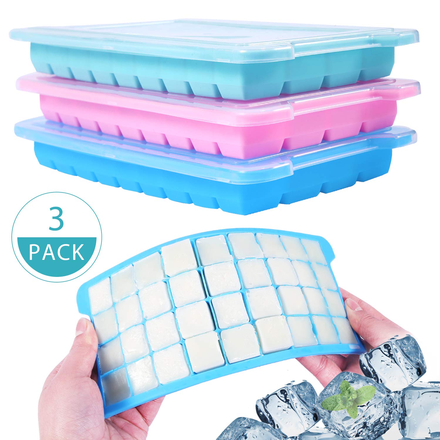Wanap Ice Cube Tray 3 Pack, 108 Ice Cubes Silicone Ice Cube Mould Easy Release, BPA Free Ice Cube Trays for Refrigerator, Microwave Oven, Perfect for Freezer, Chocolate, Babyfood, etc - with Lid