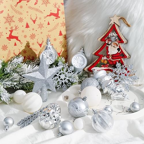 Miniatura 5 de XmasExp - 100 piezas de adornos de bolas de Navidad surtidos, juego de bolas de Navidad inastillables con paquete de regalo de mano reutilizable