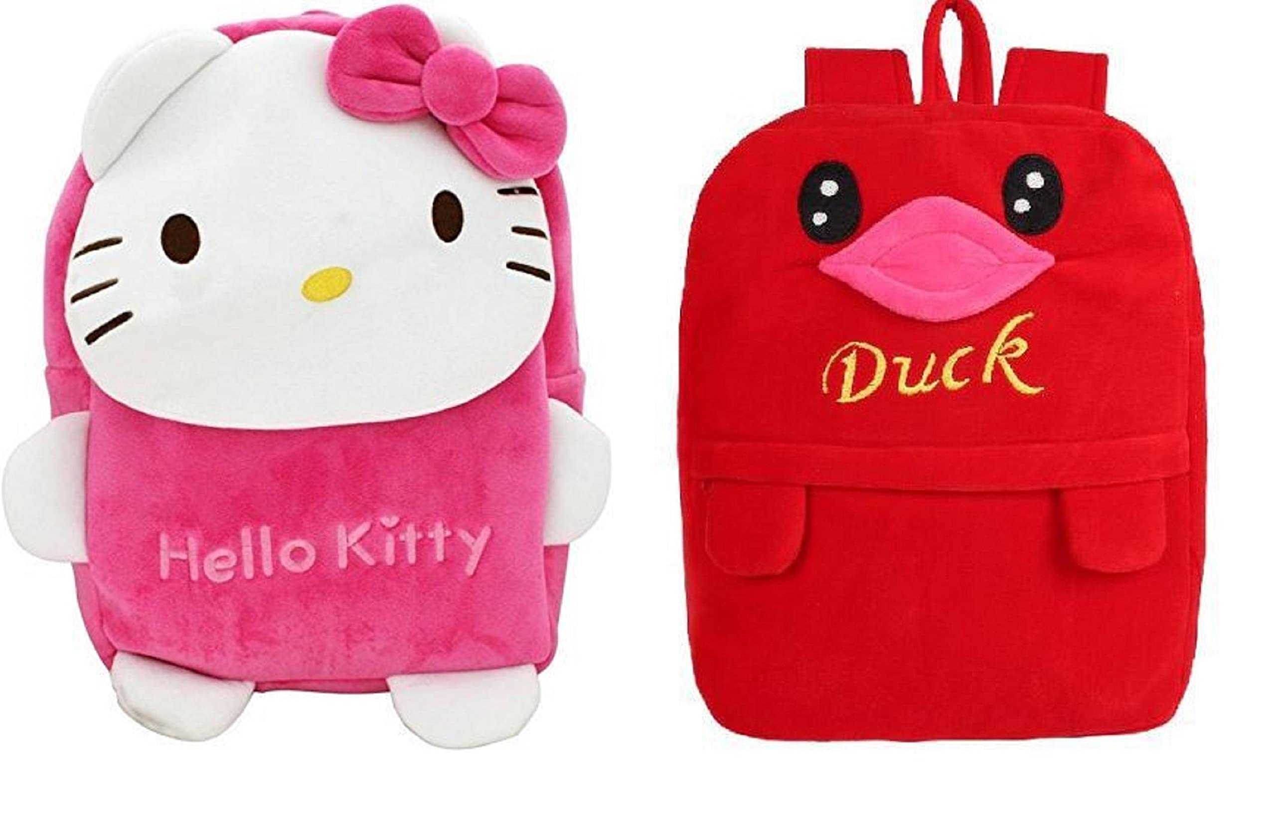 blue tree Kids School Bag Soft Plush Backpack Cartoon Bags Mini Travel Bag for for Girls Boys Toddler Baby Hello Kitty & Red Duck