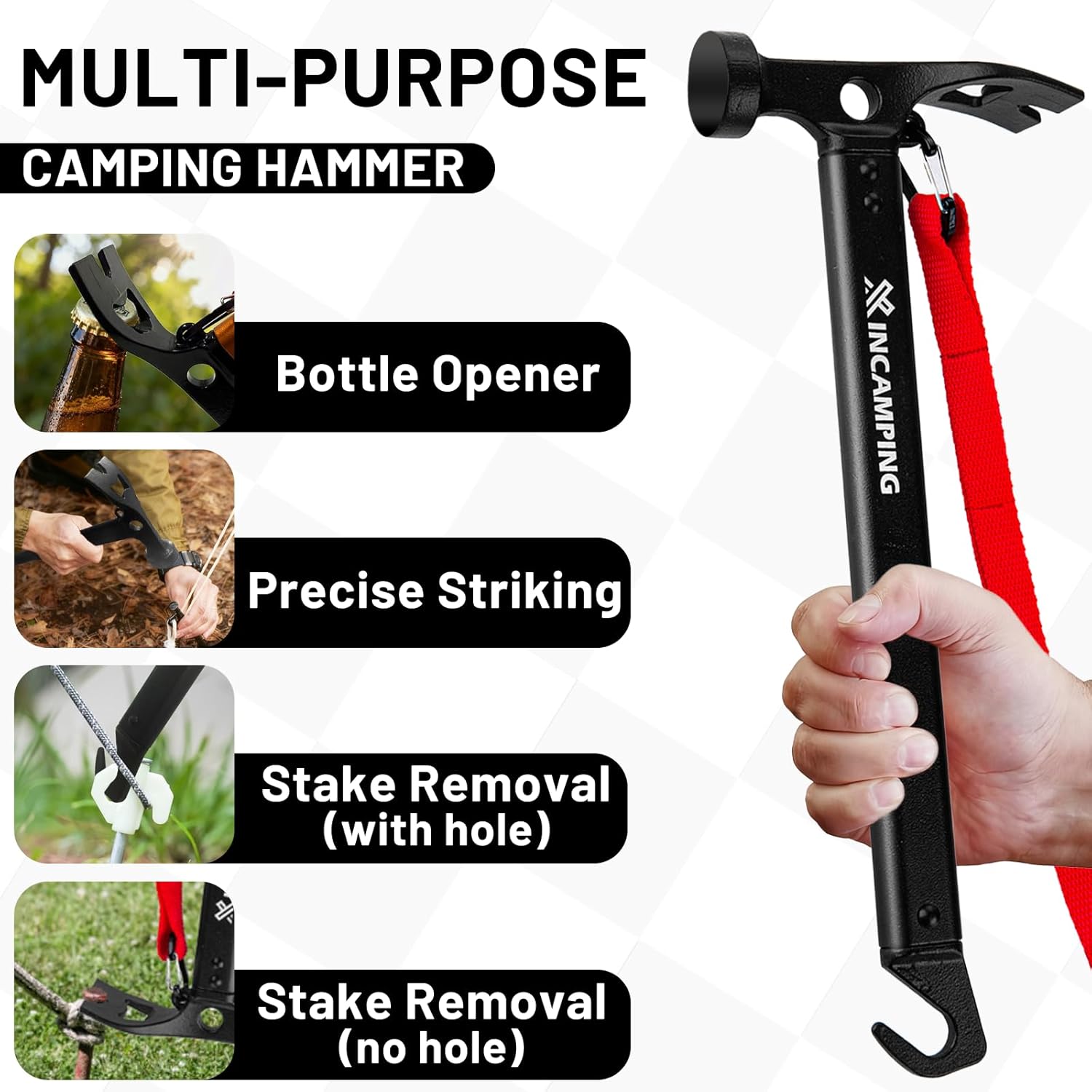 Tent Hammer Heavy Duty Aluminum 12" Camping Hammer with Opener,Tent Stakes Mallet for Camping,Hiking,DIY,Party Black