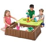 Sand and Water Kids Bench, 2-in-1 Sand and Water Table with Outdoor Storage Bench, Tan