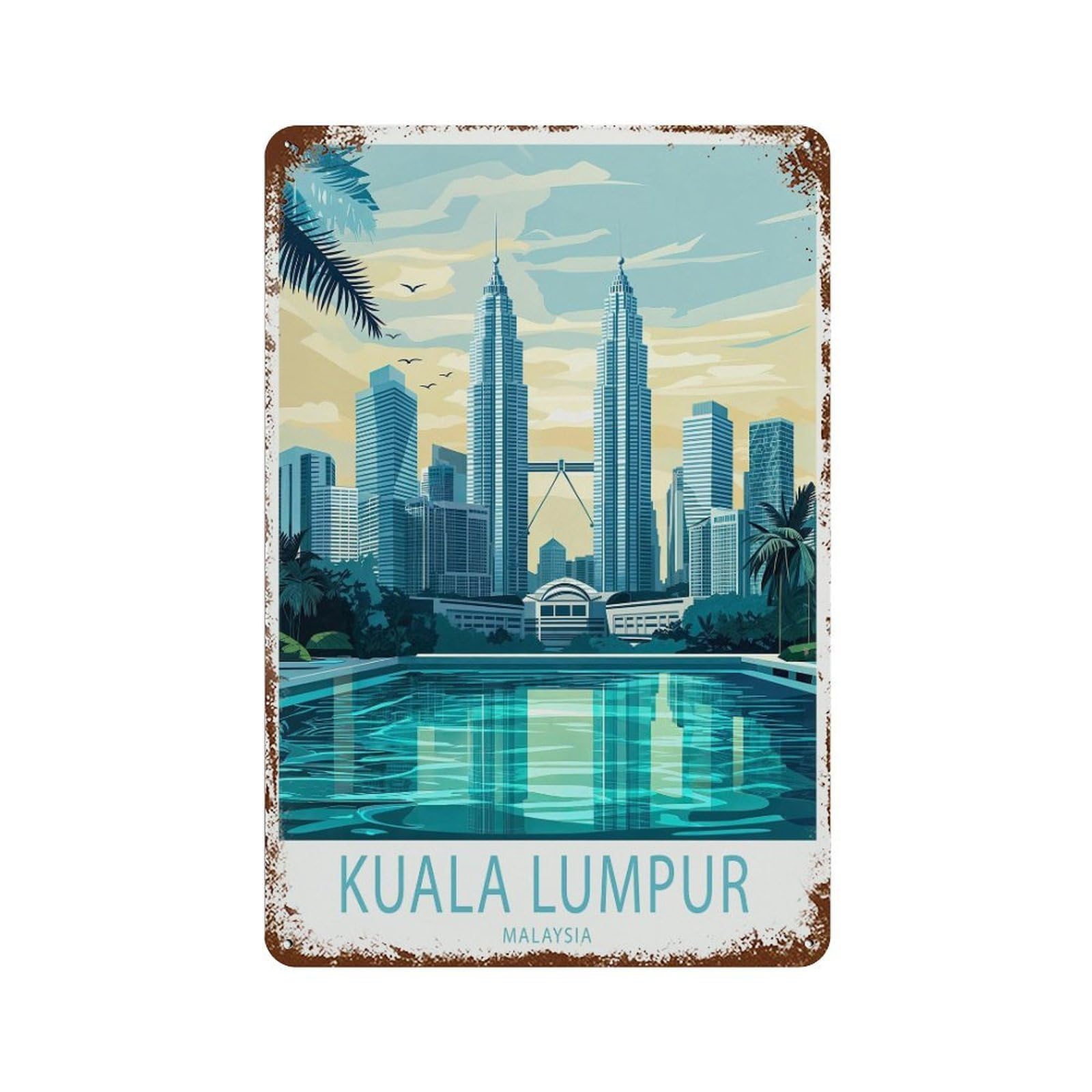 Kuala Lumpur Malaysia Travel Petronas Twin Towers Personalised Gifts Wall Decor Art Metal Tin Poster Modern Home Decor Art Home Bar Shop Decorations Vintage Sign 30x20cm