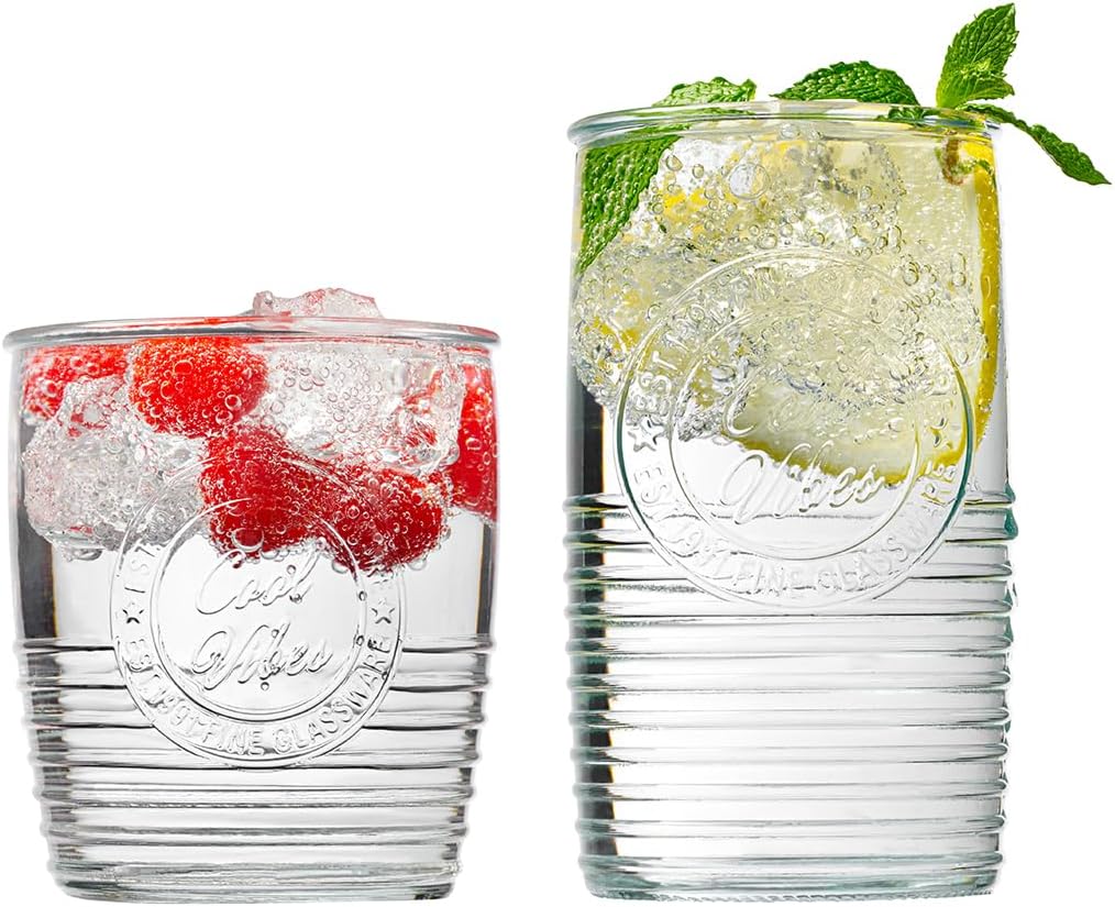 Amazon.com | Le'raze Set of 16 Heavy Base Ribbed Durable Drinking ...