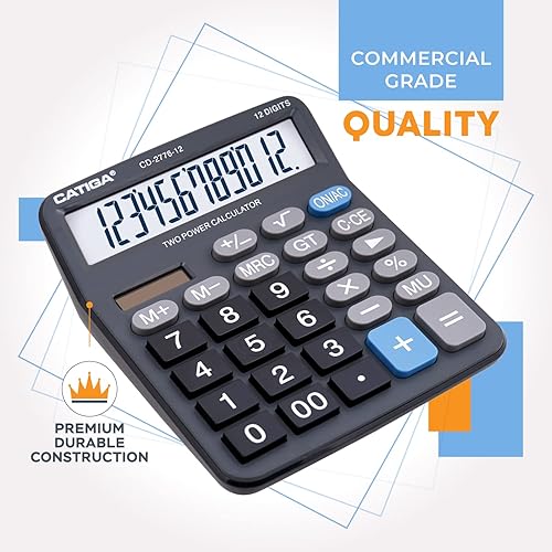 Vista 43 de CATIGA CD-2786 - Calculadora de escritorio de 12 dígitos con pantalla LCD grande y botón sensible, funciona con energía solar o batería, función